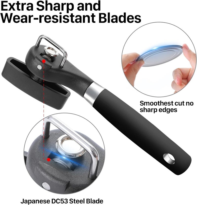 Beneno Can Opener, Manual Side Safe Cut Can Opener Smooth Edge with Durable Sharp Blade, Effort-Saving Knob & Comfortable Non-slip Handle, Black - Image 3